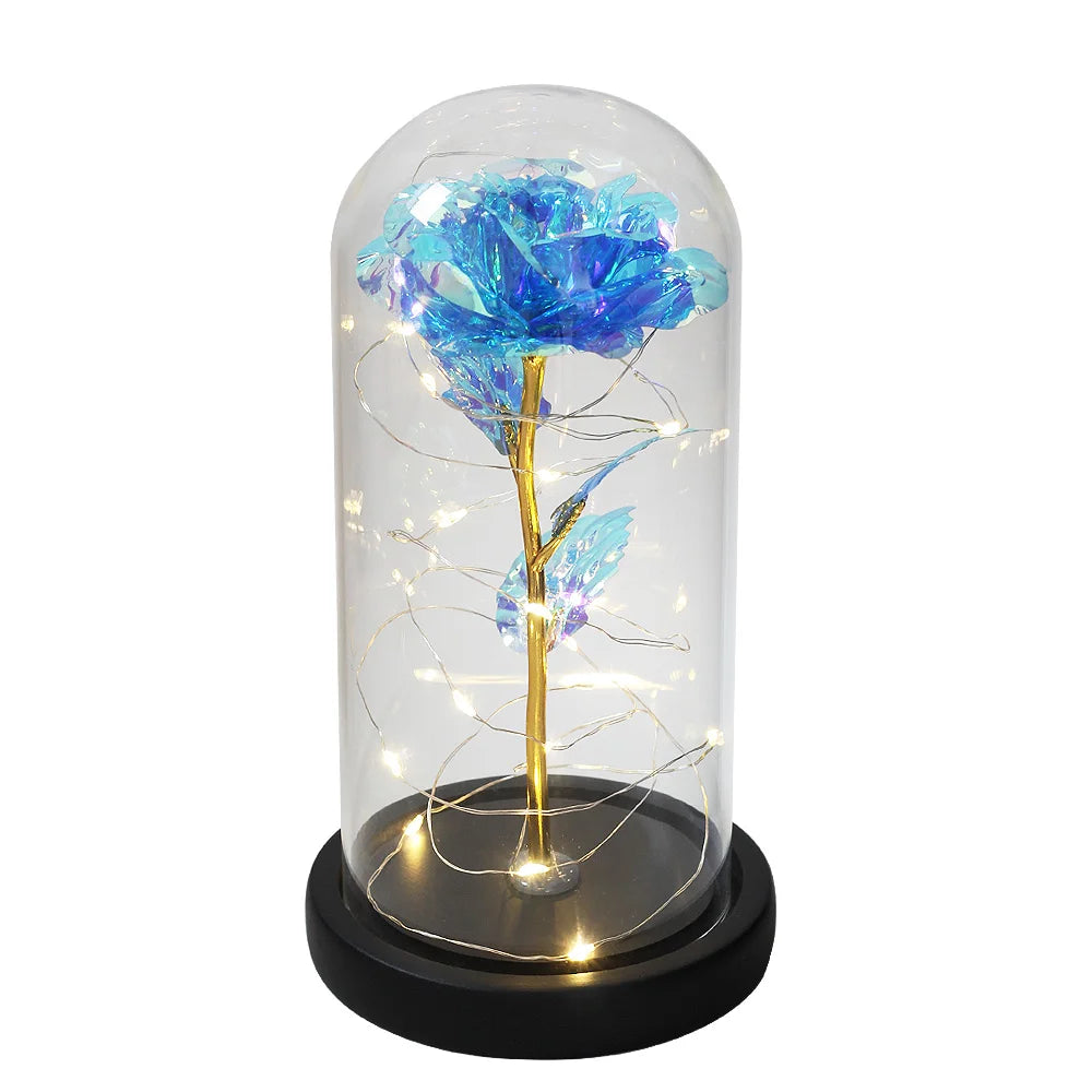 MAGICAL ROSE LIGHT BELL JAR - BLUE