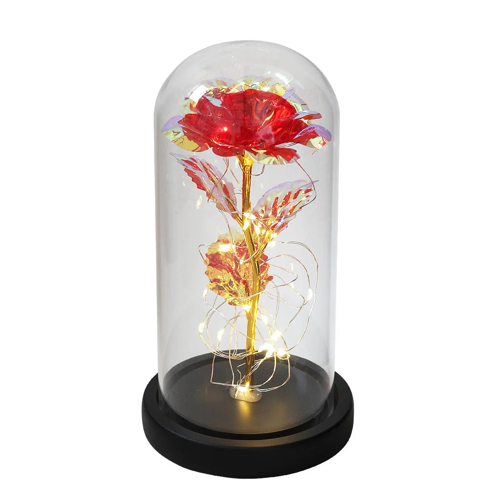 MAGICAL ROSE LIGHT BELL JAR - RED