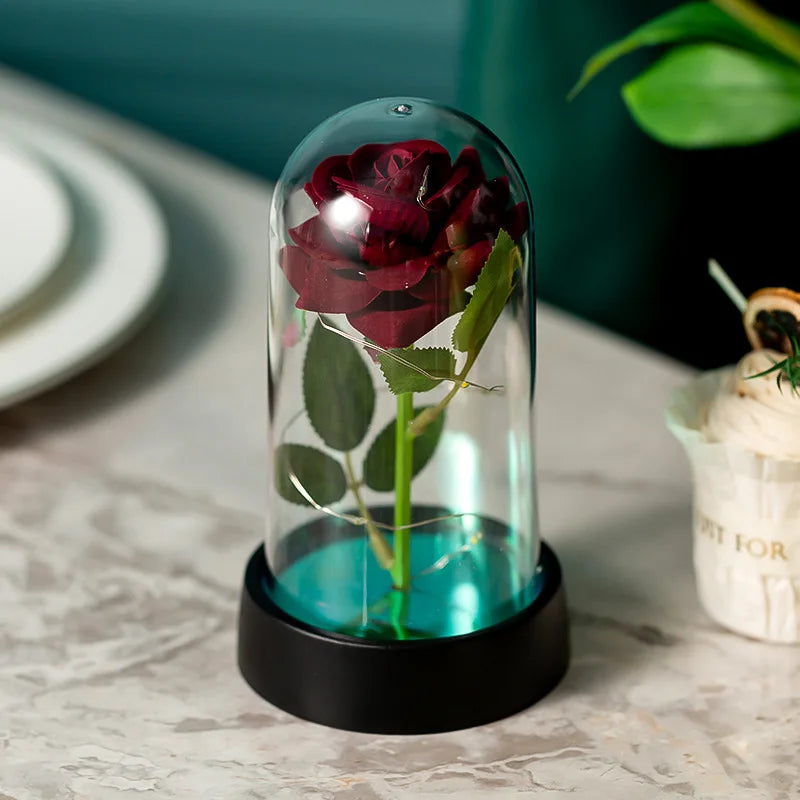 PRESERVED MAGICAL ROSE BELL JAR - BURGUNDY